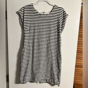 Madewell Zipline Striped Shift Dress black and white zipper back with pockets